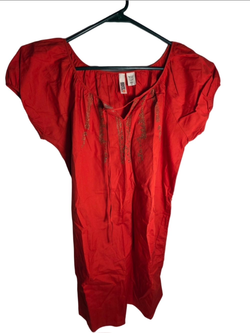 Women's Route 66 Red Blouse with Gold Embroidery, Size M boho-chic trendy